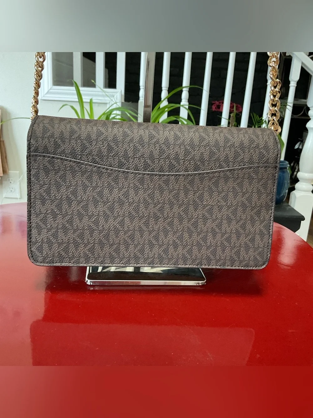 Michael Kors Jetset Brown Logo-Print Crossbody with Gold Chain NWT